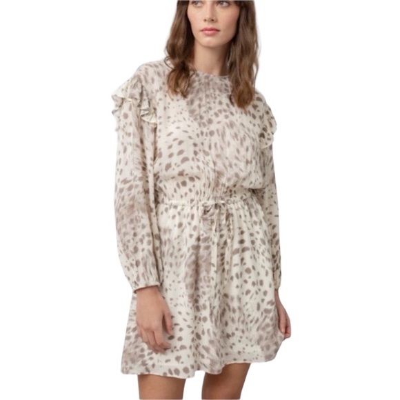 Rails Ora Puma Drawstring Tie Waist Ruffle Draped Cream Rayon Mini Dress - S - Picture 2 of 14